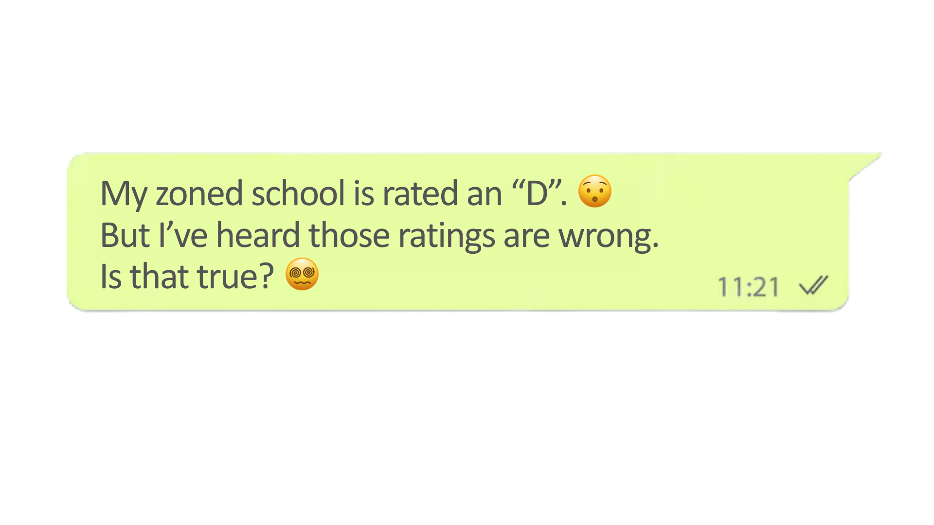 Text message: My zoned school is rated a D — is that true?