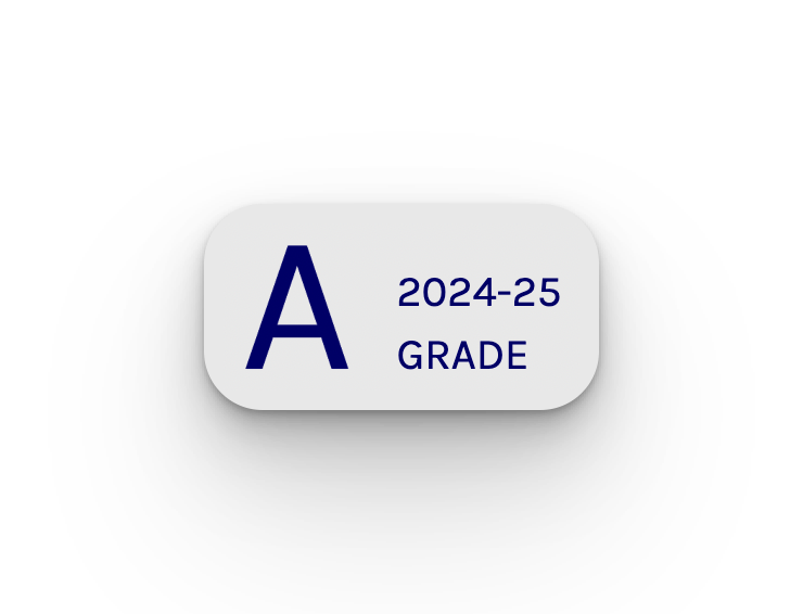 The North Carolina school report card showing an A grade for the same school in 2024–25.