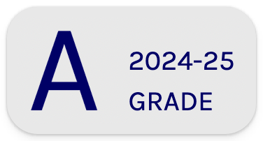 The North Carolina school report card showing an A grade for the same school in 2024-25.