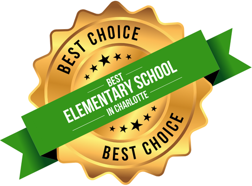 Badge reading “Best Elementary School in Charlotte.”