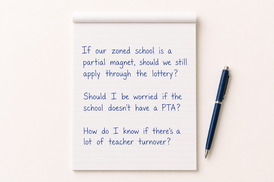 A notepad with questions Charlotte parents bring to RYSE Q&A.